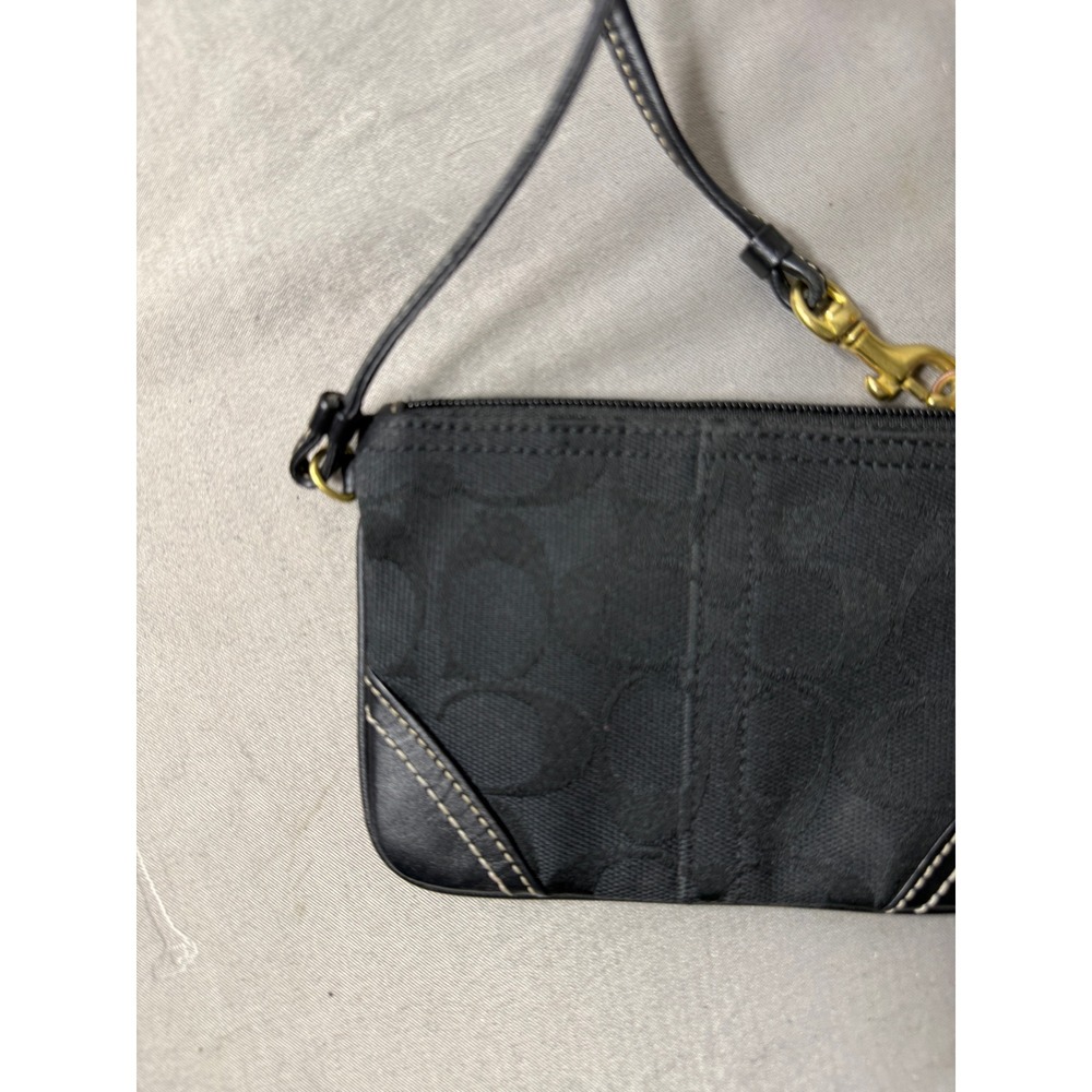 Coach Signature C Jacquard Wristlet Black Small Pouch Bag with Leather Trim - Picture 6 of 8